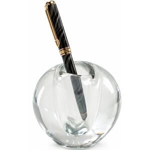 Vintage 70s Clear Glass Pen Holder Paperweight Orb Desk Decor 3.5"
